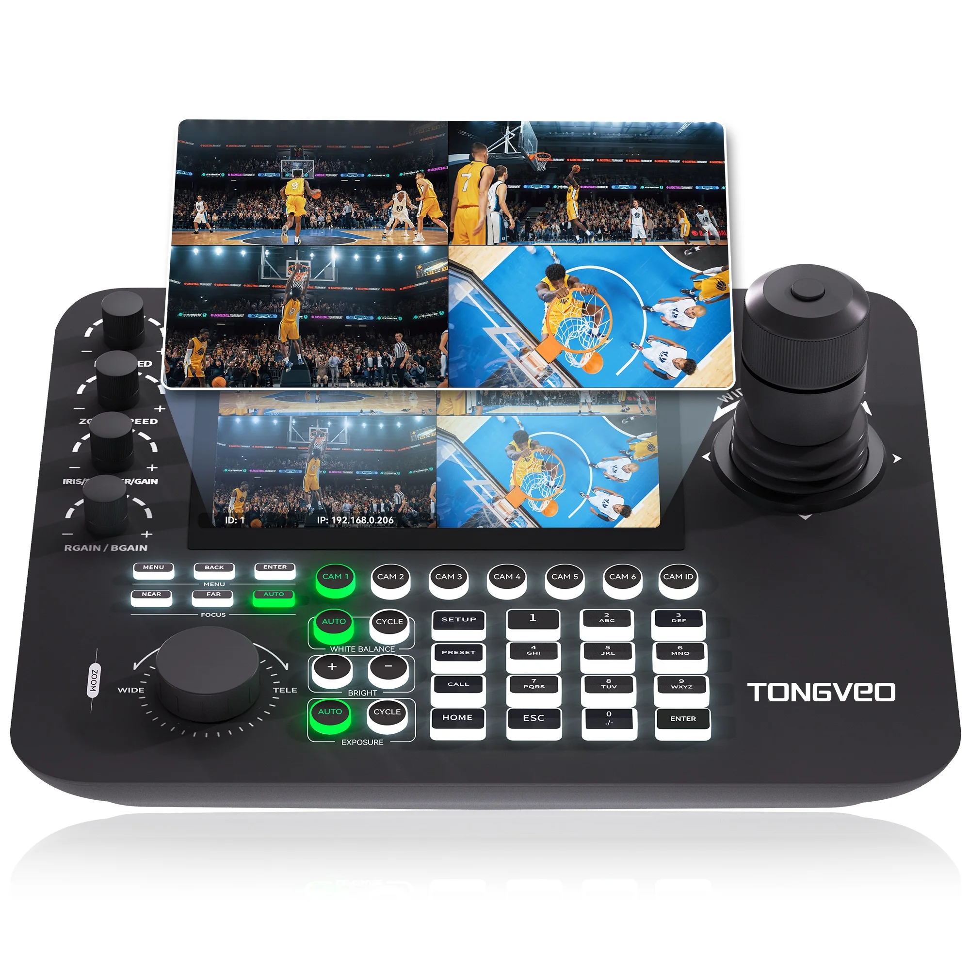 TONGVEO KB300PRO Joystick Keyboard Controller for PTZ Camera 7 Inch 4-Split-LCD 4D Joystick PoE-Powered NDI Camera Controller
TONGVEO KB300PRO Joystick Keyboard Controller for PTZ Camera 7 Inch 4-Split-LCD 4D Joystick PoE-Powered NDI Camera Controller