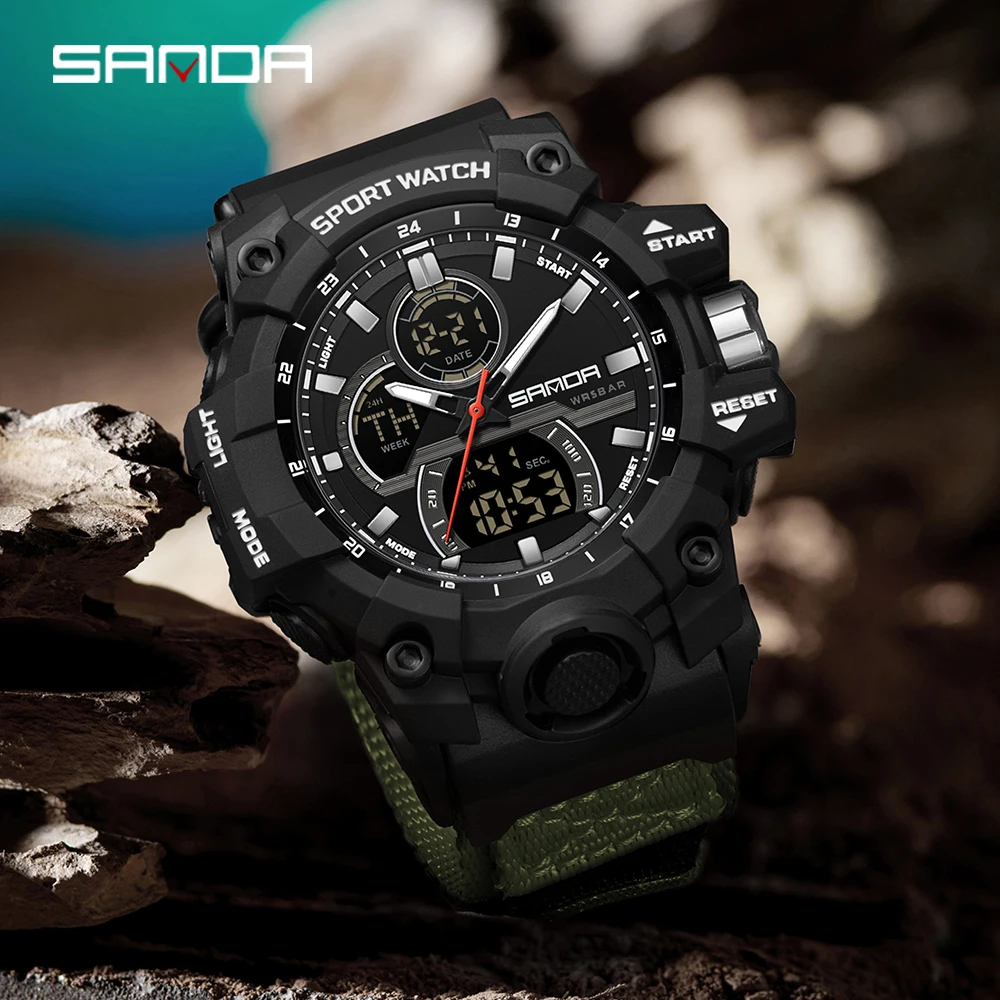 SANDA 6198 Nylon Watch Fashion Cool Dual Screen Multi functional Outdoor Sports Waterproof Men's Electronic Watch 2026
SANDA 6198 Nylon Watch Fashion Cool Dual Screen Multi functional Outdoor Sports Waterproof Men's Electronic Watch 2026