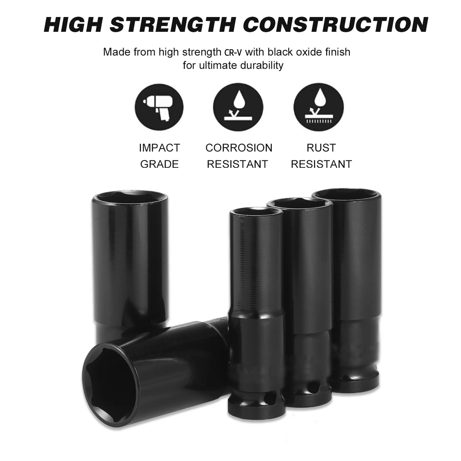 1/2Inch Drive Hex Impact Socket Set 20-Piece Deep Socket Metric Sizes 8-32mm CR-V Material with Storage Box 
1/2Inch Drive Hex Impact Socket Set 20-Piece Deep Socket Metric Sizes 8-32mm CR-V Material with Storage Box