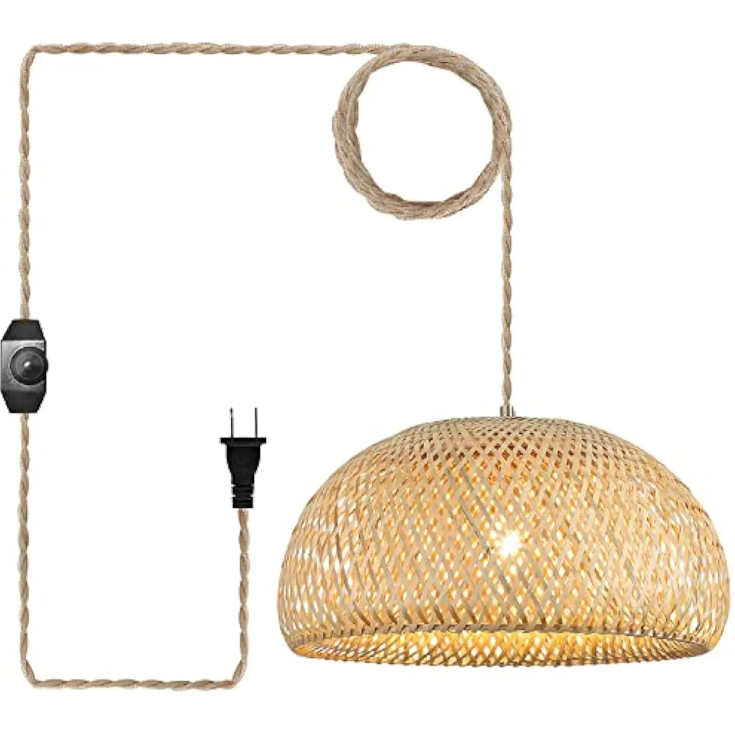Bamboo Large Plug in Pendant Light with 14ft Handmade Woven Light Cord, Dimmable Switch, Rustic Basket Hanging Lamp for Bedroom
Bamboo Large Plug in Pendant Light with 14ft Handmade Woven Light Cord, Dimmable Switch, Rustic Basket Hanging Lamp for Bedroom
