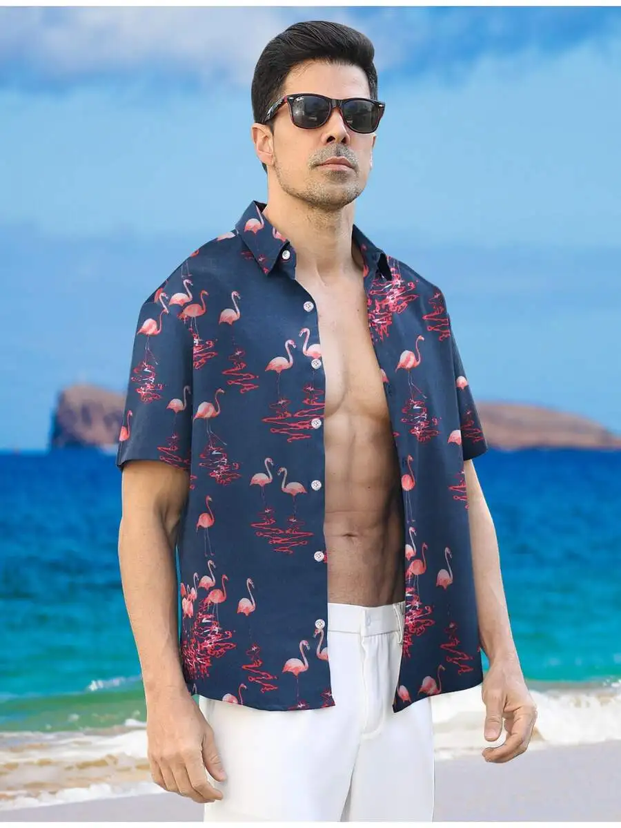 Flamingo Print Slate Blue Polyester Casual Hawaiian Shirt For Men
Flamingo Print Slate Blue Polyester Casual Hawaiian Shirt For Men