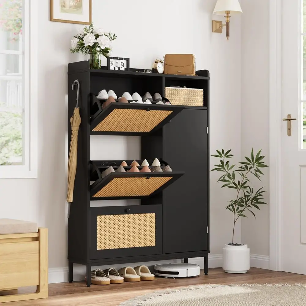 Narrow 3-Door Shoe Cabinet for Entryway, Storage Rack, Black
Narrow 3-Door Shoe Cabinet for Entryway, Storage Rack, Black