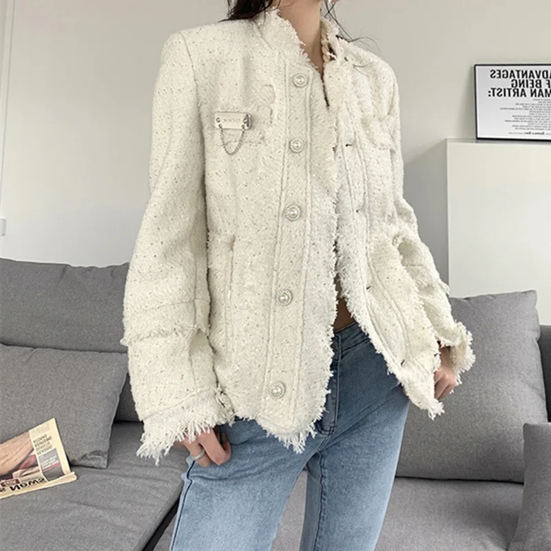 Beige Korean Harajuku Style Chic Tassel Tweed Jacket Autumn Winter Short Single Breasted Tops Y2k Loose Coats for Women Clothes
Beige Korean Harajuku Style Chic Tassel Tweed Jacket Autumn Winter Short Single Breasted Tops Y2k Loose Coats for Women Clothes
