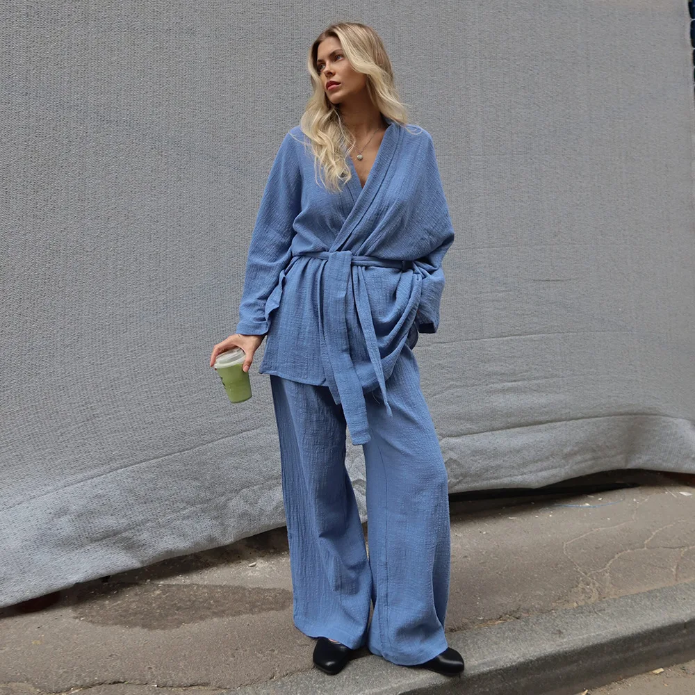 Blue Cotton Pajamas Set Long Sleeve Long Pants Home Clothes Comfortable Sleepwear Women's Home Fashion Autumn Winter New Arrival
Blue Cotton Pajamas Set Long Sleeve Long Pants Home Clothes Comfortable Sleepwear Women's Home Fashion Autumn Winter New Arrival