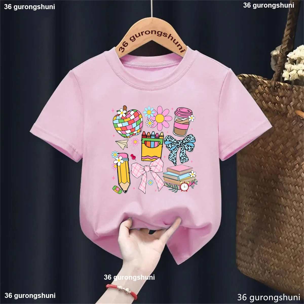 Cute School Crayon Pencil Bow Design, First Day Outfit Cute Girls T-Shirt, Fashion Kawaii Girl Clothes Summer Short Sleeved Tees
Cute School Crayon Pencil Bow Design, First Day Outfit Cute Girls T-Shirt, Fashion Kawaii Girl Clothes Summer Short Sleeved Tees