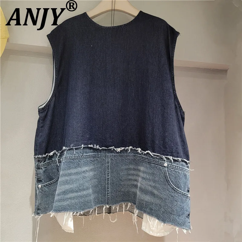 ANJY Summer New Women Streetwear Vintage Distressed Chic Burr Denim Patchwork Contrast Color O-neck Sleeveless Short Dress A7778
ANJY Summer New Women Streetwear Vintage Distressed Chic Burr Denim Patchwork Contrast Color O-neck Sleeveless Short Dress A7778