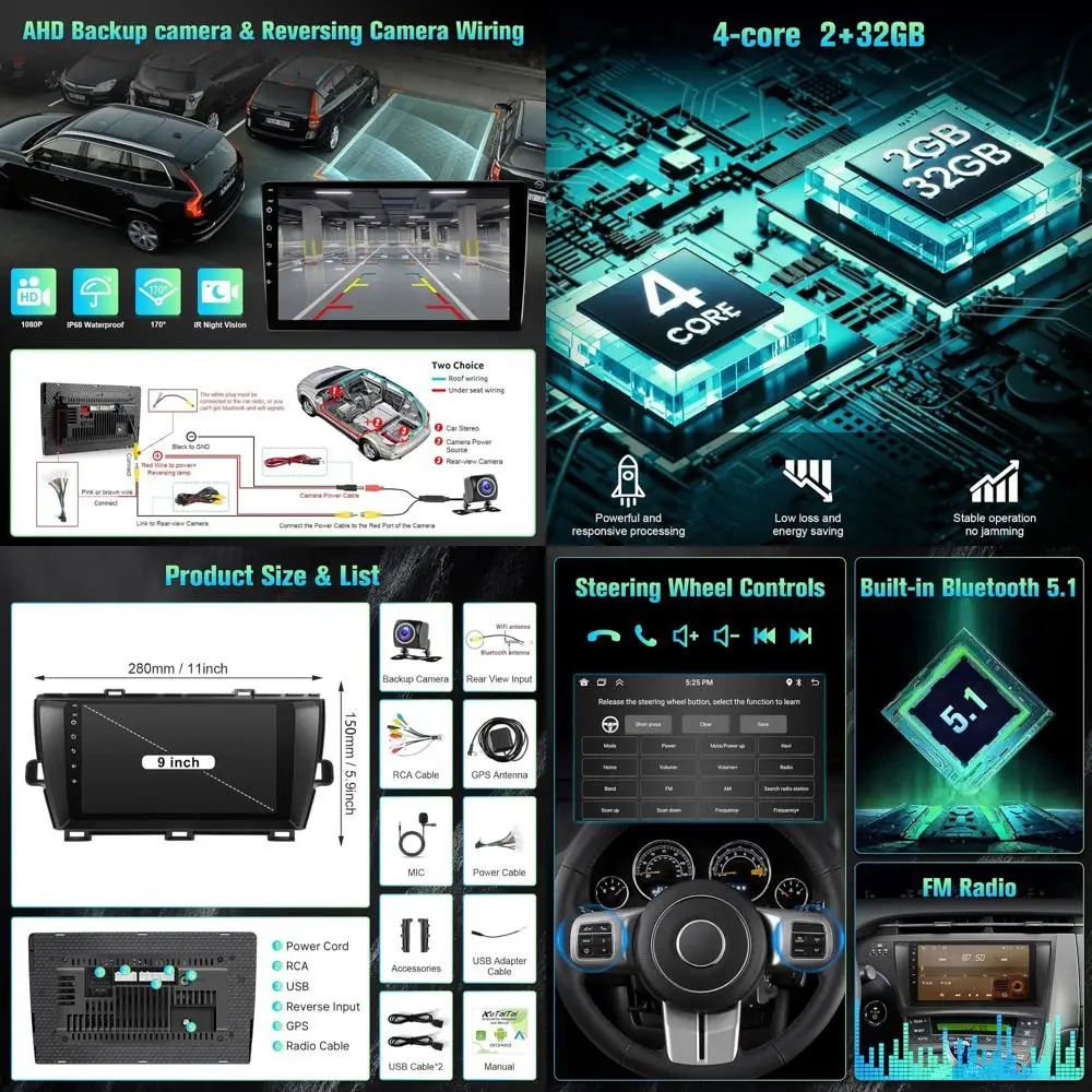 Car Radio Stereo for Toyota Prius 2010-2015 with Wireless Carplay Android Auto, 2+32GB 9 Inch Touch Screen for Toyota Prius Head
Car Radio Stereo for Toyota Prius 2010-2015 with Wireless Carplay Android Auto, 2+32GB 9 Inch Touch Screen for Toyota Prius Head