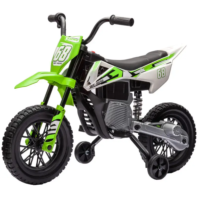 Qaba 12V Kids Electric Motorcycle w/ Twist Grip Throttle, Training Wheels, Rear Suspension & Music, Green
Qaba 12V Kids Electric Motorcycle w/ Twist Grip Throttle, Training Wheels, Rear Suspension & Music, Green