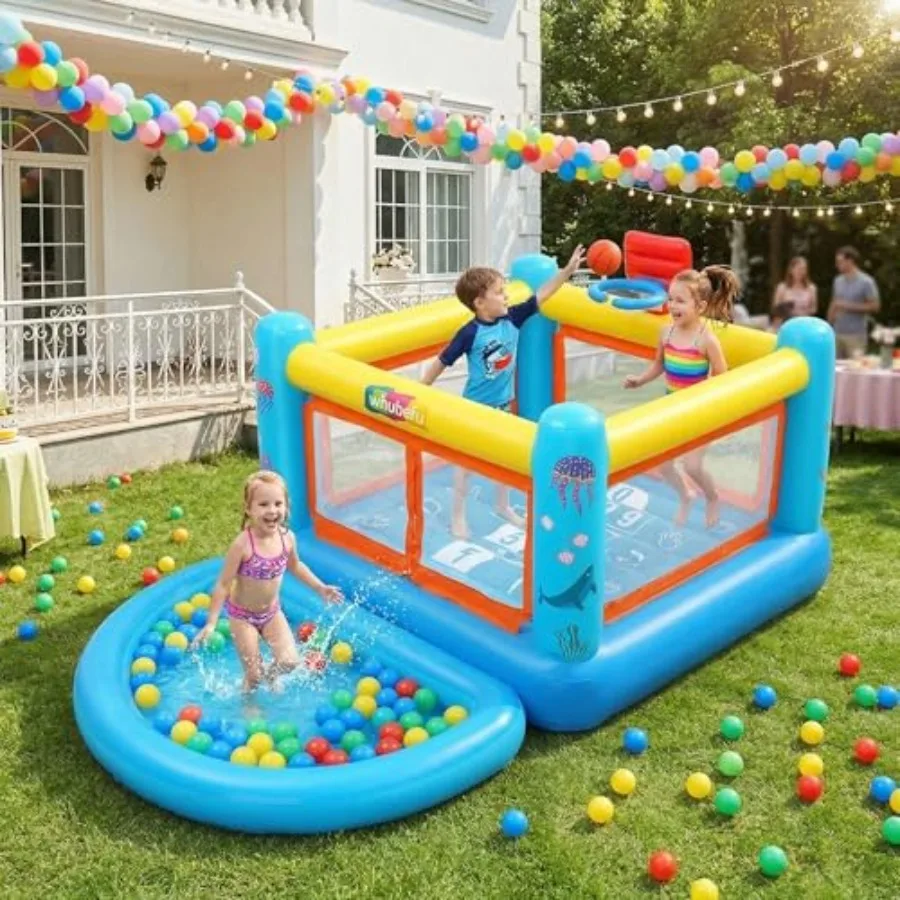 Надувная водная горка для детей 3-6 лет, ПВХ, для двора, с воздуходувкой, бассейном/зоной для игр с шариками, для прыжков, для дома и улицы, океанский синий цвет
Надувная водная горка для детей 3-6 лет, ПВХ, для двора, с воздуходувкой, бассейном/зоной для игр с шариками, для прыжков, для дома и улицы, океанский синий цвет