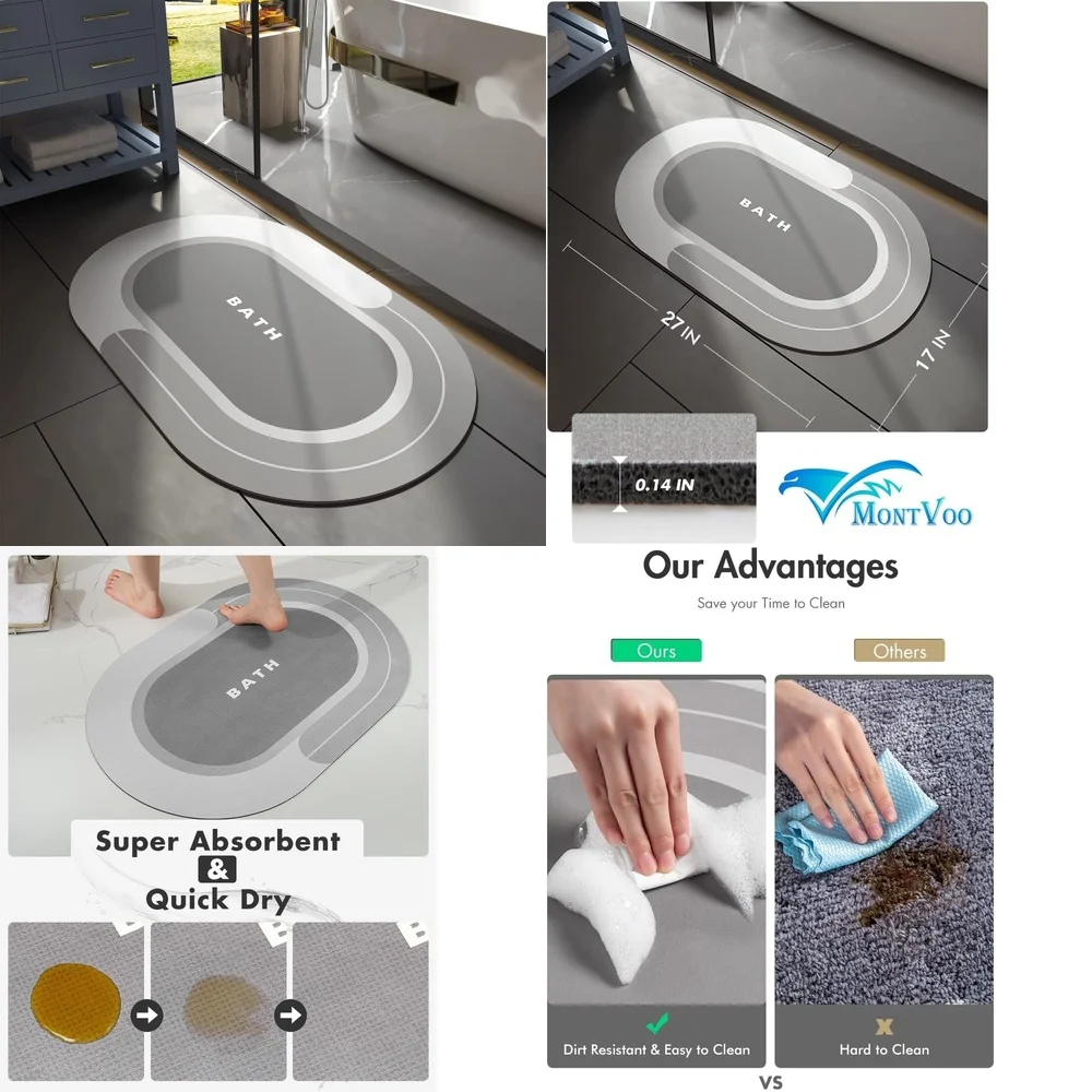 Нескользящий коврик для ванной, быстросохнущий коврик для ванной комнаты, мягкий впитывающий напольный коврик для дома, серый 17x27, легкий в уходе, водонепроницаемый
Нескользящий коврик для ванной, быстросохнущий коврик для ванной комнаты, мягкий впитывающий напольный коврик для дома, серый 17x27, легкий в уходе, водонепроницаемый