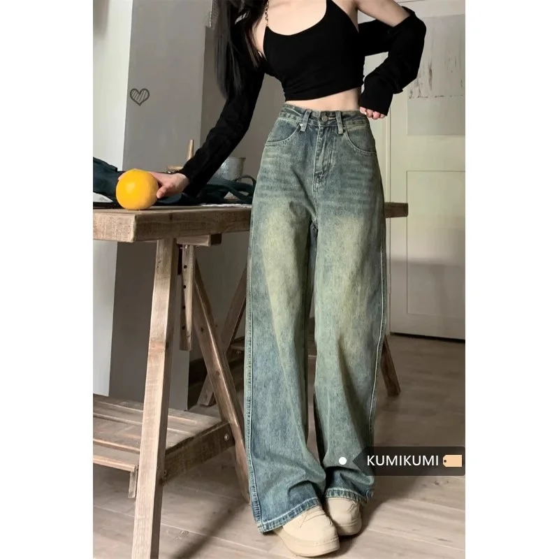Retro American High Street Faded Denim Jeans Women's Autumn Winter High Waist Slim Straight Wide Leg Pants Long Trousers
Retro American High Street Faded Denim Jeans Women's Autumn Winter High Waist Slim Straight Wide Leg Pants Long Trousers