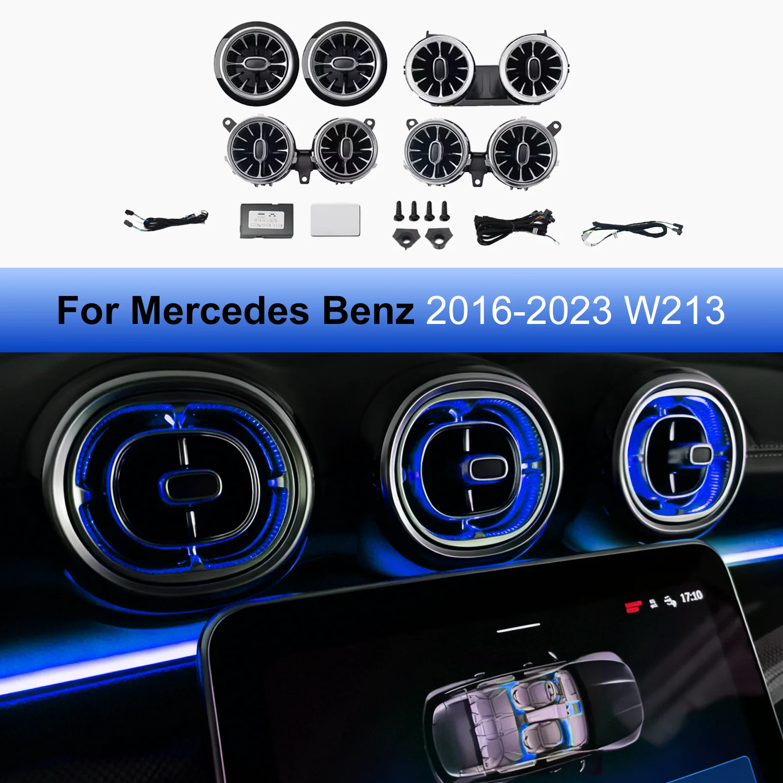 EzoneTronics Ambient Light Turbo Air Vents for Mercedes 2016-2023 E-Class 1:1 OEM Glowing Upgrade, Direct Fit
EzoneTronics Ambient Light Turbo Air Vents for Mercedes 2016-2023 E-Class 1:1 OEM Glowing Upgrade, Direct Fit