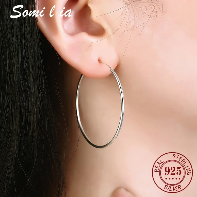 SOMILIA 925 Sterling Silver Women's 30/40/50/60MM Round Big Hoop Earrings Wedding Fashion Jewelry For Women Ladys -6
SOMILIA 925 Sterling Silver Women's 30/40/50/60MM Round Big Hoop Earrings Wedding Fashion Jewelry For Women Ladys -6