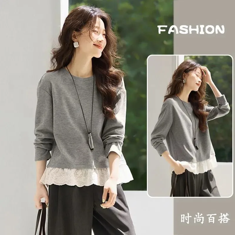 Lace Splicing Sweatshirt Women's Autumn New Casual Long-sleeved T-shirt Fake Two-piece Bottoming Shirt Top
Lace Splicing Sweatshirt Women's Autumn New Casual Long-sleeved T-shirt Fake Two-piece Bottoming Shirt Top