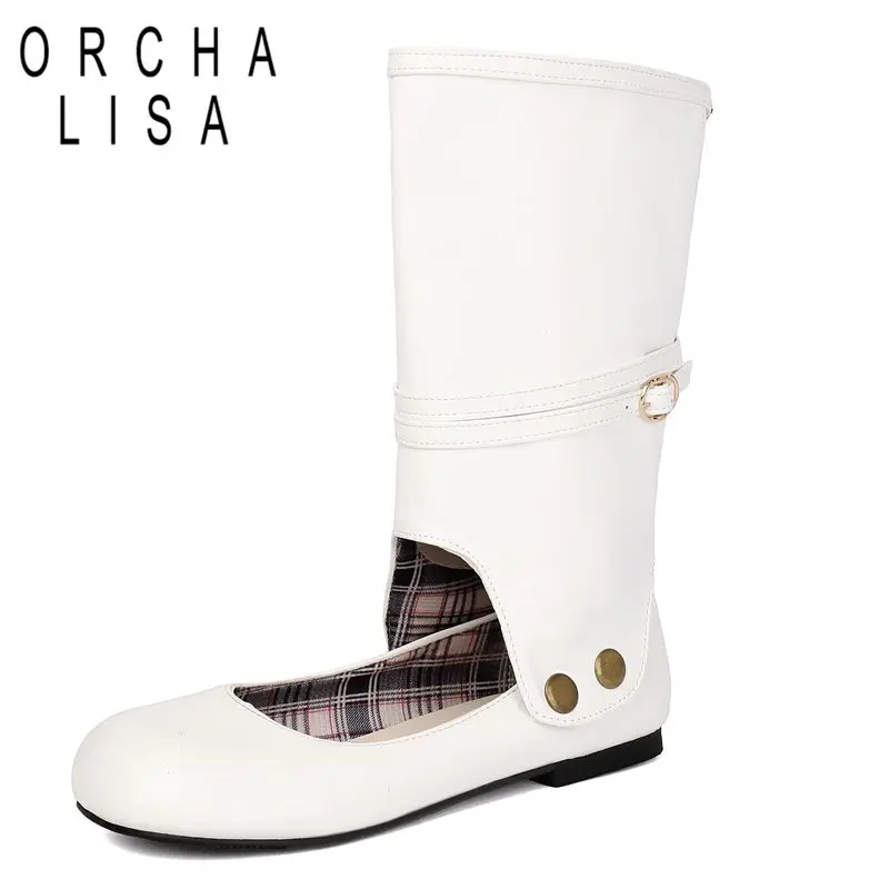 ORCHA LISA White Lolita Women Mid Calf Boots Round Toe Flats Double Use Belt Buckle Big Size 46 47 48 Sweet Daily Handmade Shoes
ORCHA LISA White Lolita Women Mid Calf Boots Round Toe Flats Double Use Belt Buckle Big Size 46 47 48 Sweet Daily Handmade Shoes