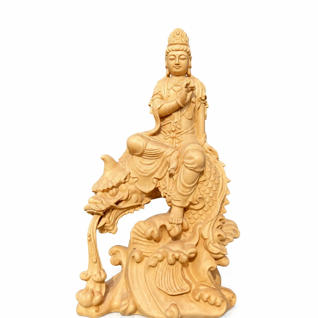 Hand Carved Boxwood Avalokitesvara Fish Statue Traditional Chinese Zen Decor Figurine for Living Room Home Office Gift
Hand Carved Boxwood Avalokitesvara Fish Statue Traditional Chinese Zen Decor Figurine for Living Room Home Office Gift