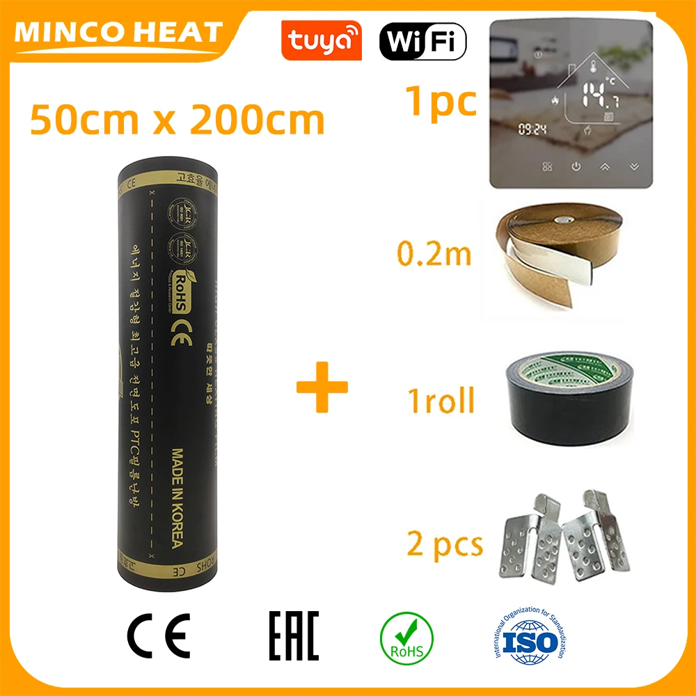 Minco Heat 240w/㎡ Graphene PTC Heating Film Kits 1㎡ Infrared Electric Underfloor Heating Mat with Floor Heating Thermostat
Minco Heat 240w/㎡ Graphene PTC Heating Film Kits 1㎡ Infrared Electric Underfloor Heating Mat with Floor Heating Thermostat