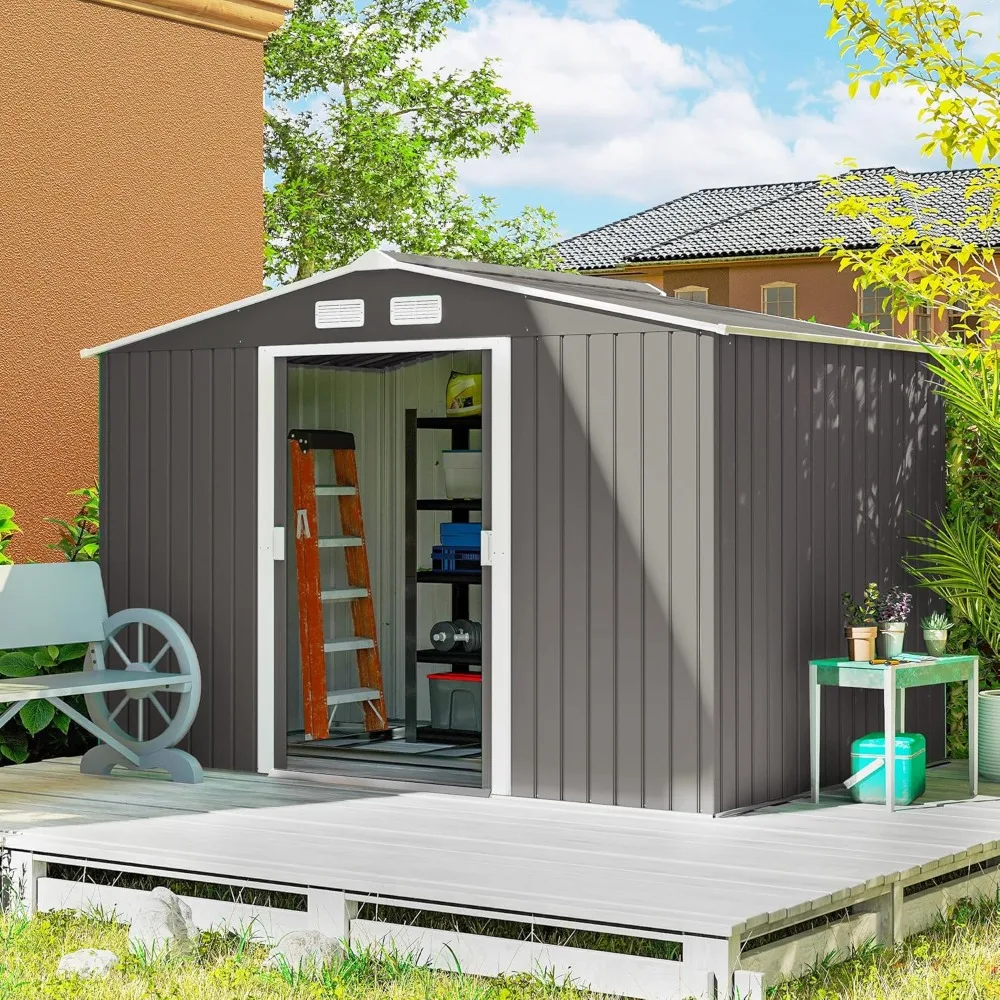 9' x 6' Outdoor Storage Shed, Garden Tool Metal Shed with Foundation Kit, Double Lockable Door, Air Vents, Customized
9' x 6' Outdoor Storage Shed, Garden Tool Metal Shed with Foundation Kit, Double Lockable Door, Air Vents, Customized