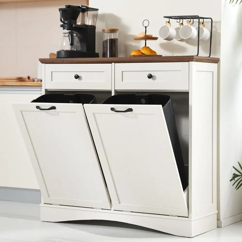 Freestanding Double Tilt-Out Trash Cabinet, 2x13 Gallon Can Storage, Pet-Proof, Antique White Kitchen Trash Solution
Freestanding Double Tilt-Out Trash Cabinet, 2x13 Gallon Can Storage, Pet-Proof, Antique White Kitchen Trash Solution