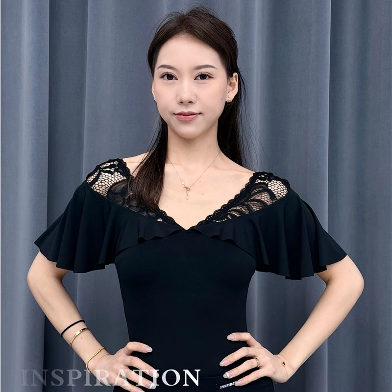 Black Lace Ballroom Dance Tops Women Short Sleeves Ruffled Leotards Adult Waltz Dance Clothing Club Dancing Practice Clothes
Black Lace Ballroom Dance Tops Women Short Sleeves Ruffled Leotards Adult Waltz Dance Clothing Club Dancing Practice Clothes