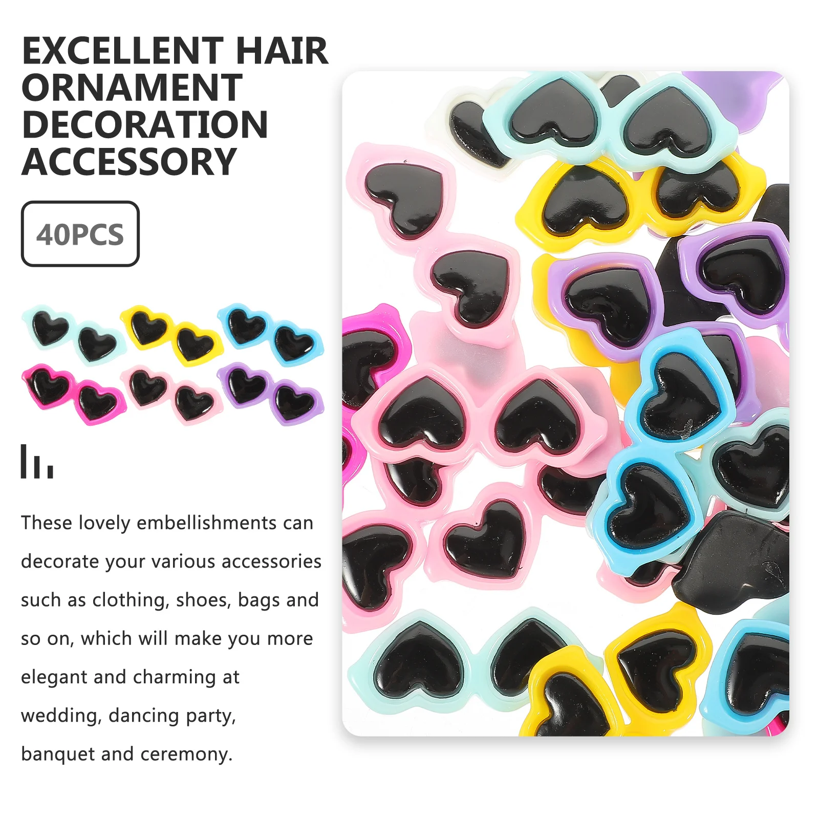 40Pcs Mini Heart Sunglasses Resin Charms Elegant Hair Pin Decorations DIY Phone Case Craft Supply Wedding Dance Party Ornament
40Pcs Mini Heart Sunglasses Resin Charms Elegant Hair Pin Decorations DIY Phone Case Craft Supply Wedding Dance Party Ornament