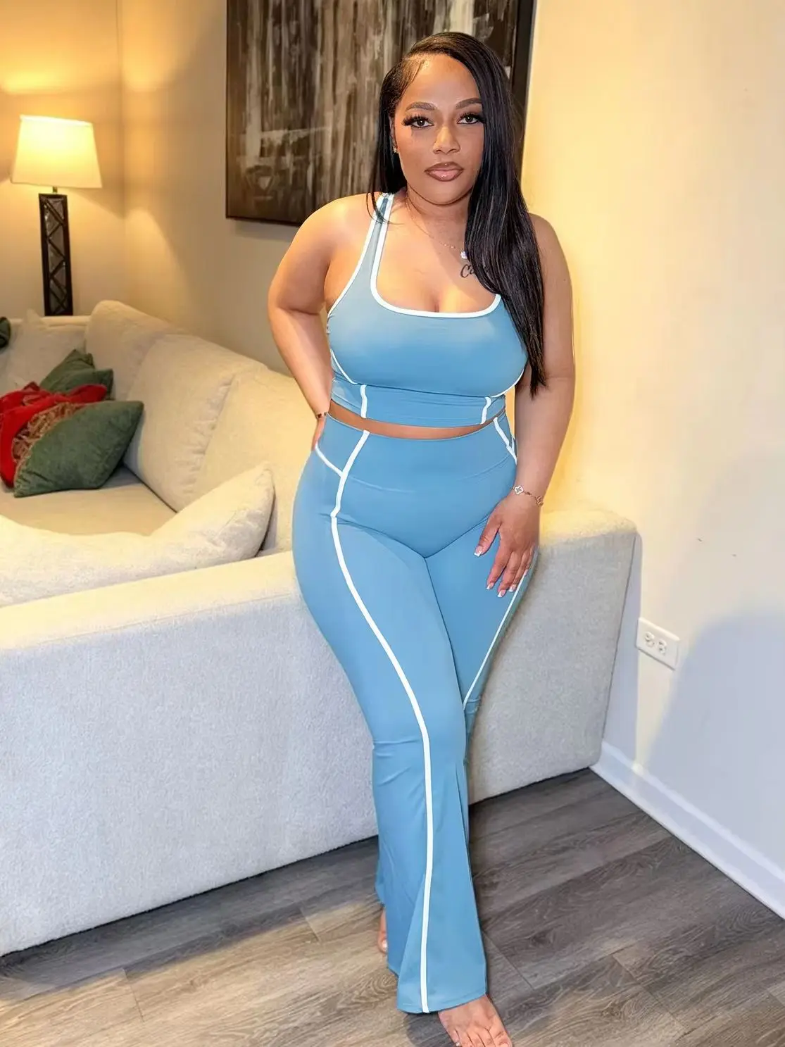 Sisterlinda Line Parch work 2 Piece Set Women Fashion Simple Hollow Low-Neck Tank Top+flare pants Casuals Chic Sport Streetwear
Sisterlinda Line Parch work 2 Piece Set Women Fashion Simple Hollow Low-Neck Tank Top+flare pants Casuals Chic Sport Streetwear