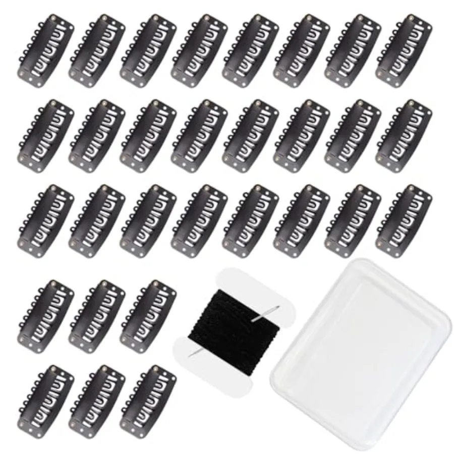 30 Pcs 32mm 6-Teeth U-Shape Wig Clips for Clip-in Hair Extensions, Black Metal, Secure Snap Closure, Includes DIY Needle and Th
30 Pcs 32mm 6-Teeth U-Shape Wig Clips for Clip-in Hair Extensions, Black Metal, Secure Snap Closure, Includes DIY Needle and Th