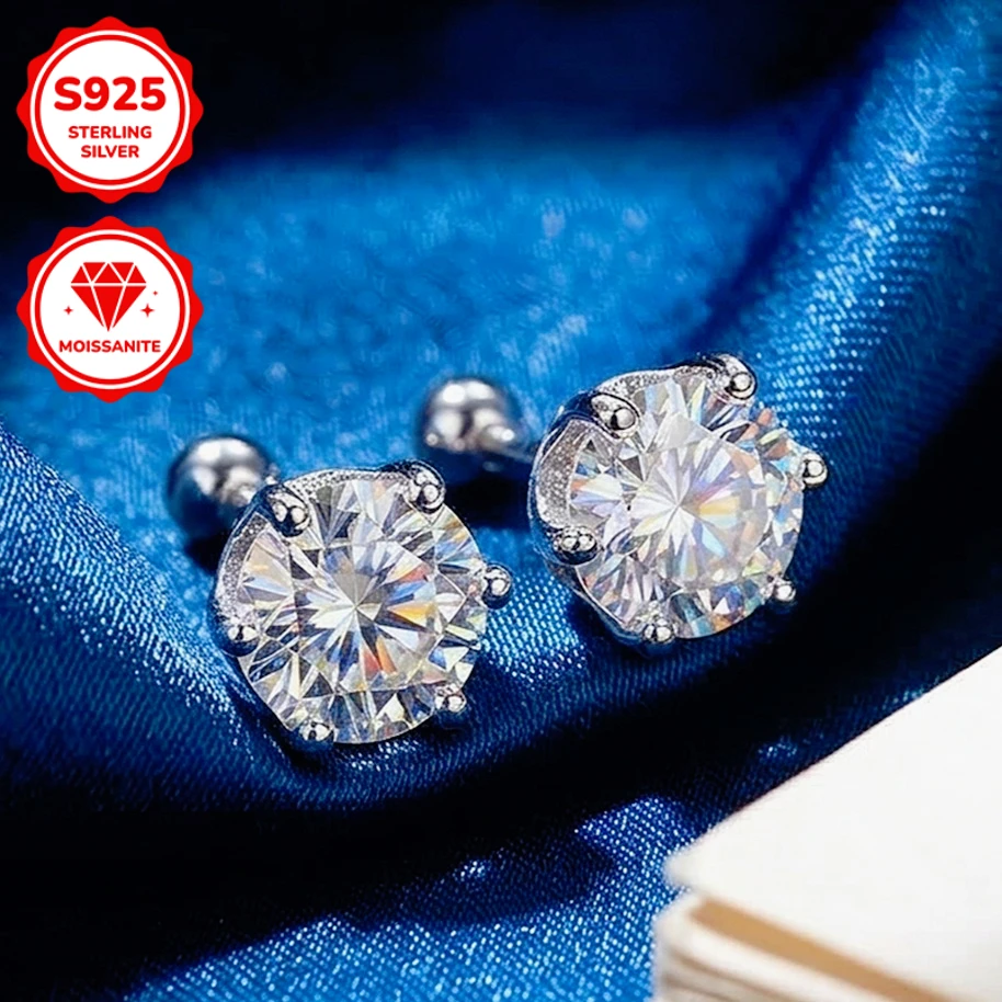 1 Pair 0.5/1/2 Carat Classic 925 Sterling Silver Six-prong Earrings Set with Synthetic Moissanite,
1 Pair 0.5/1/2 Carat Classic 925 Sterling Silver Six-prong Earrings Set with Synthetic Moissanite,
