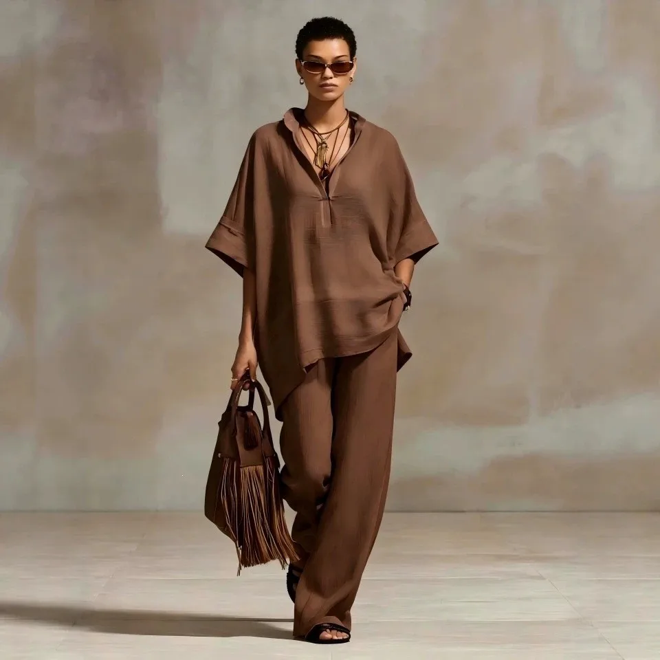Summer Women's V Neck Blouse 2 Piece Set Woven Loose Fit Casual Solid Color Top Oversized Button Front Shirt
Summer Women's V Neck Blouse 2 Piece Set Woven Loose Fit Casual Solid Color Top Oversized Button Front Shirt