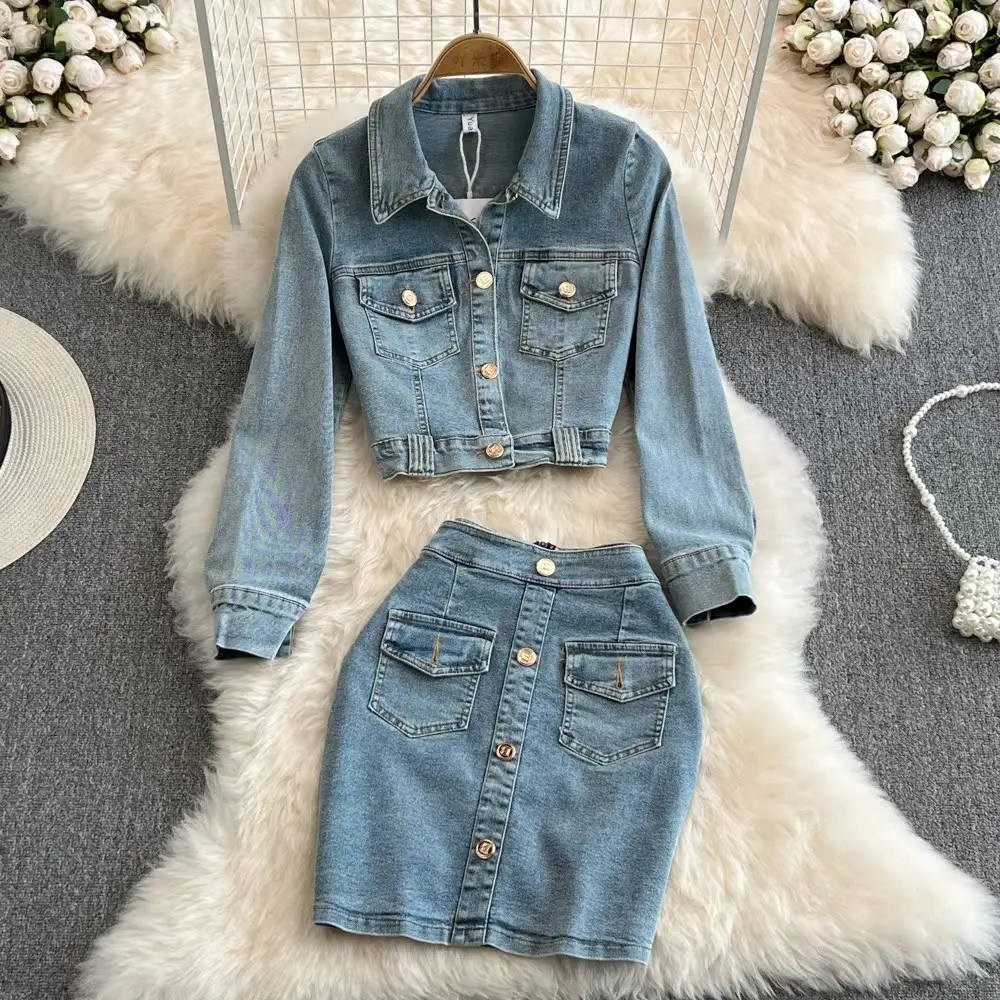 Faionable Denim Jaet And High Waist Skirt Set Women's Sle ort Korean Version Slim Fit Top Bot Ensemble
Faionable Denim Jaet And High Waist Skirt Set Women's Sle ort Korean Version Slim Fit Top Bot Ensemble