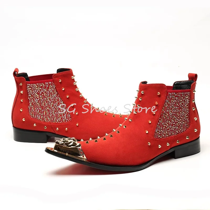 Punk Rivet Metal Pointed Toe Male Chelsea Boots Bling Rhinestone Chunky Heel Ankle Short Boots for Man Wedding Party Dress Shoes
Punk Rivet Metal Pointed Toe Male Chelsea Boots Bling Rhinestone Chunky Heel Ankle Short Boots for Man Wedding Party Dress Shoes