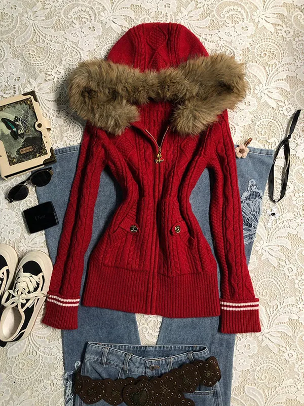 BaoYao Girl Original Red Casual Hooded Knitted Sweater Coat Women's Autumn Winter American Retro Waist-Cinching Open Cardigan
BaoYao Girl Original Red Casual Hooded Knitted Sweater Coat Women's Autumn Winter American Retro Waist-Cinching Open Cardigan