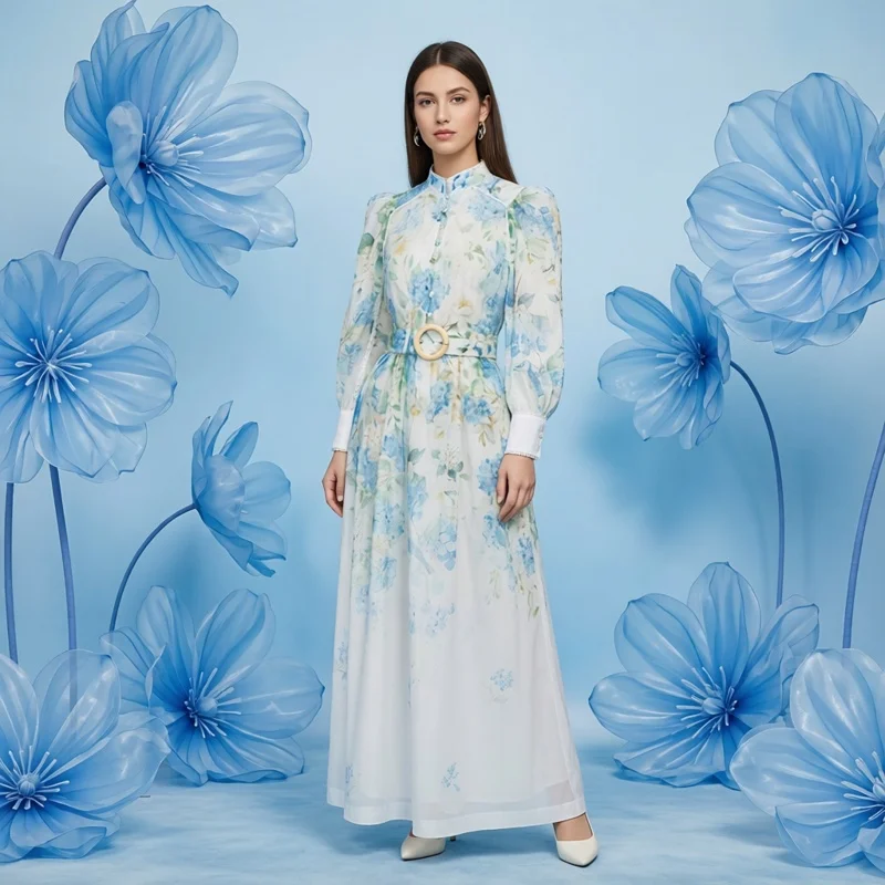 Princess Style Long Dress Women's Frock with Bubble Sleeves in Ogees Soft Fabric Floral Oil Painting Print Gathered Waist
Princess Style Long Dress Women's Frock with Bubble Sleeves in Ogees Soft Fabric Floral Oil Painting Print Gathered Waist