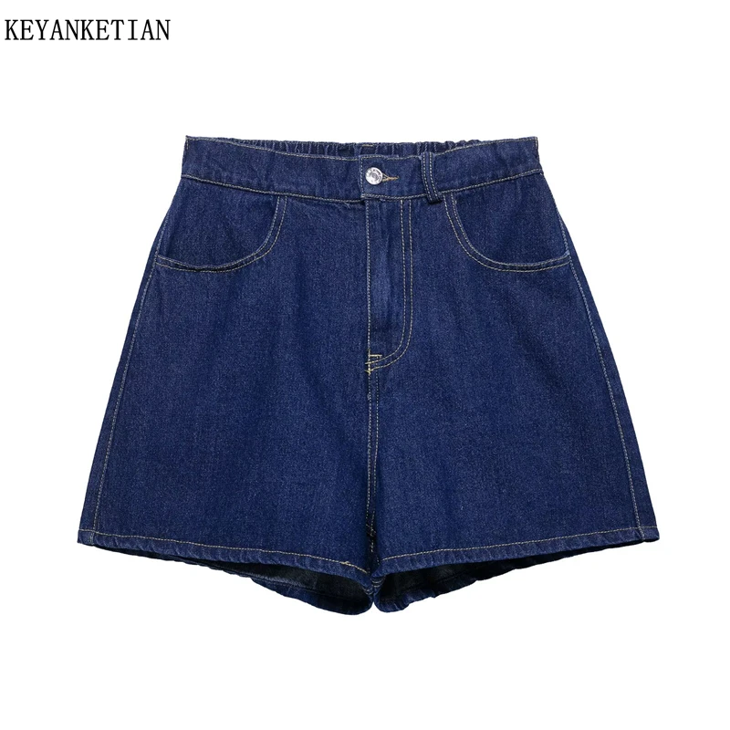 KEYANKETIAN 2025 Summer New Women's Elastic Waist Dark Blue Denim Shorts Leisure style Slim Pockets Wide Tube Short Hot Pants
KEYANKETIAN 2025 Summer New Women's Elastic Waist Dark Blue Denim Shorts Leisure style Slim Pockets Wide Tube Short Hot Pants