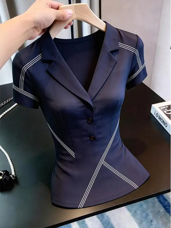 Retro American Trend V-neck Short Sleeve Shirt Summer New Simple Slimming Personality Match All Blue Top Korean Style Commute
Retro American Trend V-neck Short Sleeve Shirt Summer New Simple Slimming Personality Match All Blue Top Korean Style Commute