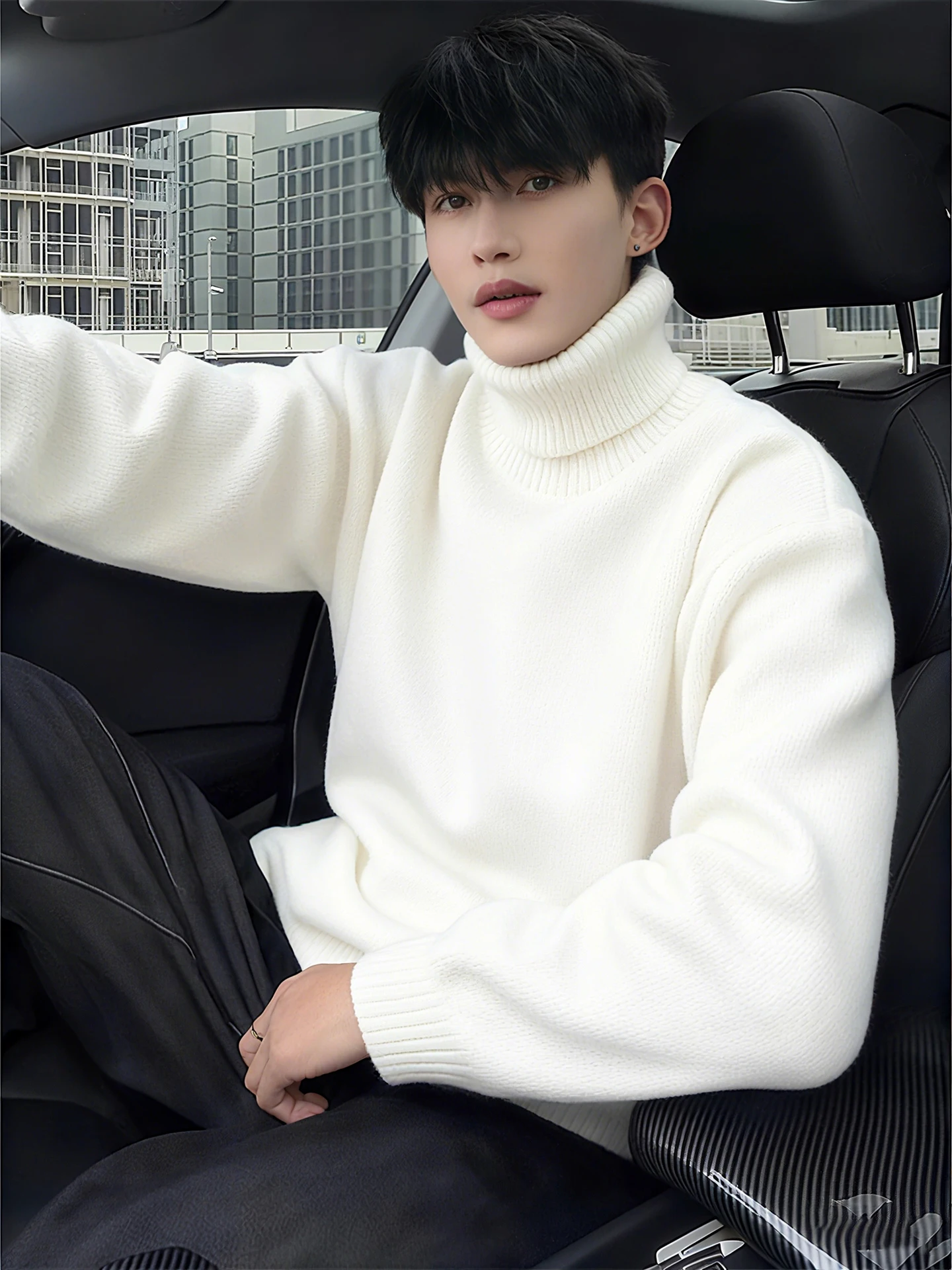 Мужской свитер с высоким воротником на флисовой подкладке, тонкий, вязаный, чисто белый, для ношения как нижняя или верхняя одежда, зимний, из мягкого полиэстера, повседневный
Мужской свитер с высоким воротником на флисовой подкладке, тонкий, вязаный, чисто белый, для ношения как нижняя или верхняя одежда, зимний, из мягкого полиэстера, повседневный