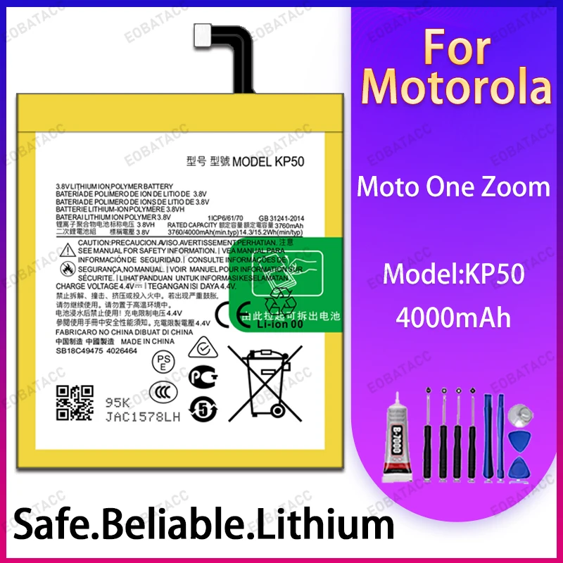 100% новый аккумулятор KP50 для Motorola Moto One Zoom, аккумуляторы большой емкости + бесплатные инструменты
100% новый аккумулятор KP50 для Motorola Moto One Zoom, аккумуляторы большой емкости + бесплатные инструменты