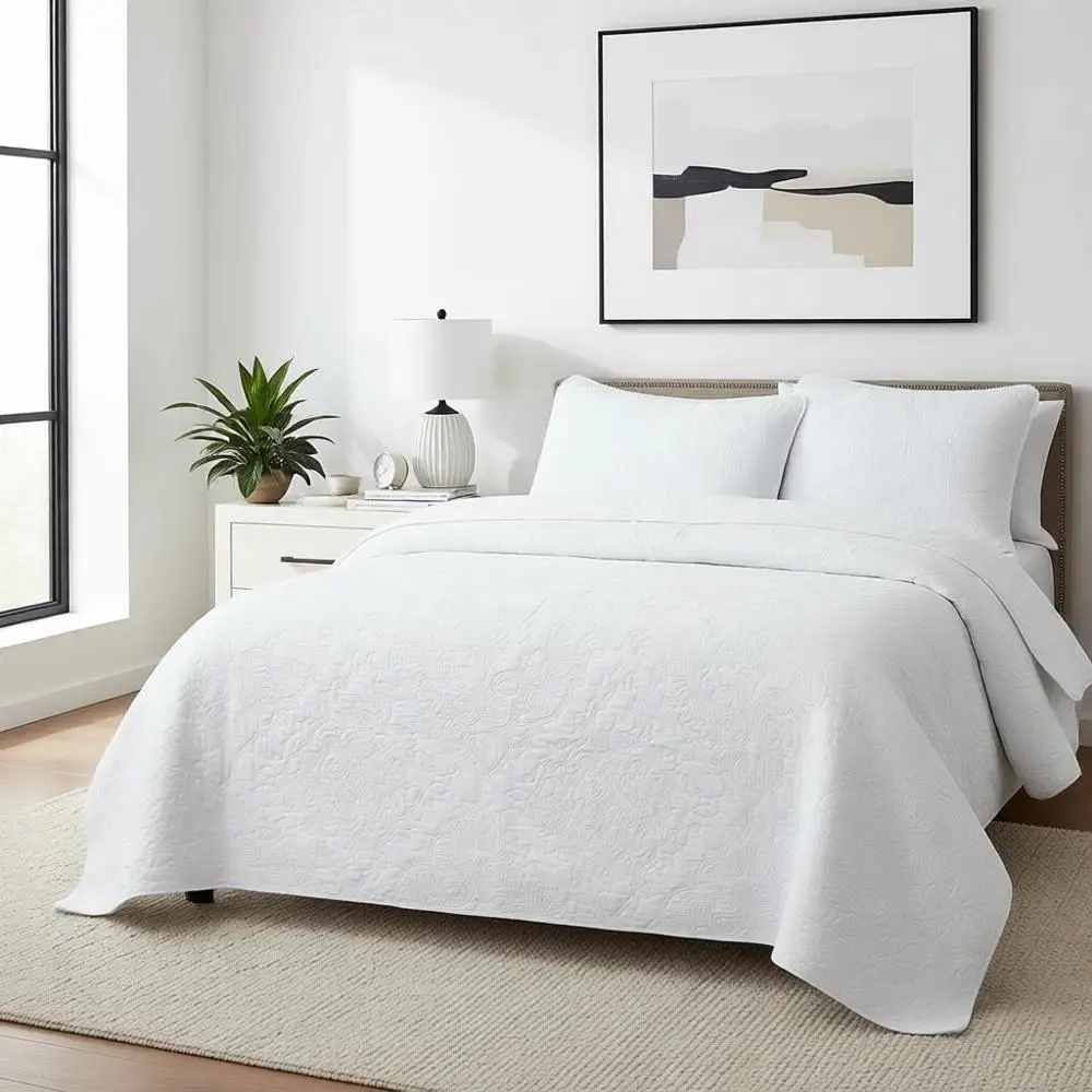 3-Piece Quilted Cotton Damask Bedspread Set with King Shams - Textured All Season Bedding for Elegant Hotel Style
3-Piece Quilted Cotton Damask Bedspread Set with King Shams - Textured All Season Bedding for Elegant Hotel Style