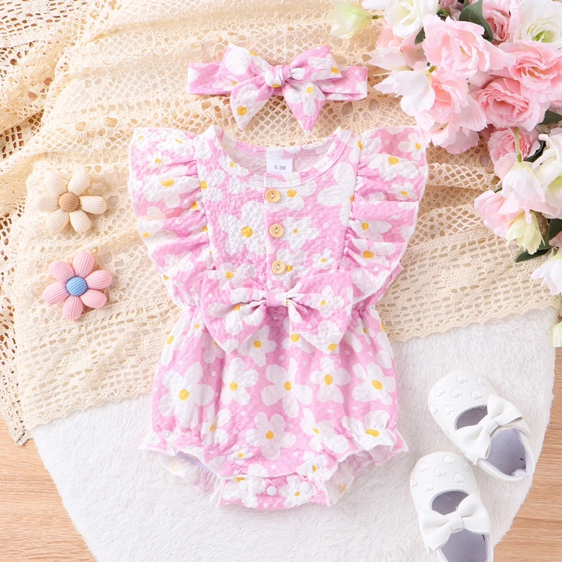 VISgogo Baby Girl Summer Bodysuit Floral Print Cute Bow Ruffles Romper and Headband Set Cute Fashion Clothes Outfits
VISgogo Baby Girl Summer Bodysuit Floral Print Cute Bow Ruffles Romper and Headband Set Cute Fashion Clothes Outfits