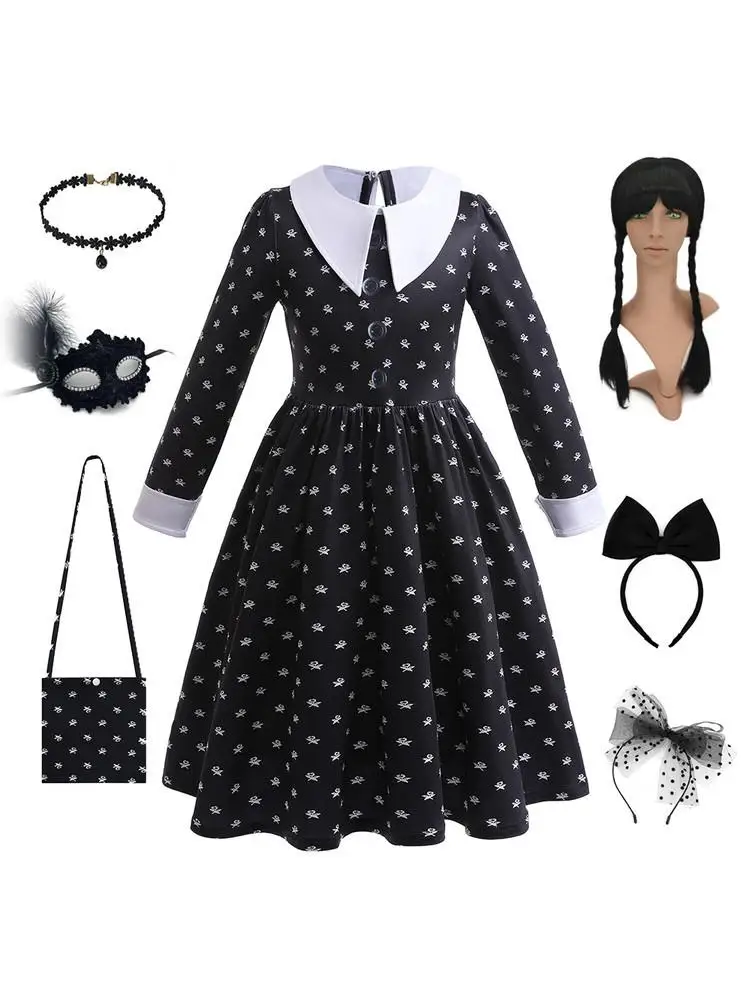 Black Print Dress Halloween Cosplay Costume Wednesday Adams Family Costume Women's Traditional Clothing Stage Performance Dress
Black Print Dress Halloween Cosplay Costume Wednesday Adams Family Costume Women's Traditional Clothing Stage Performance Dress