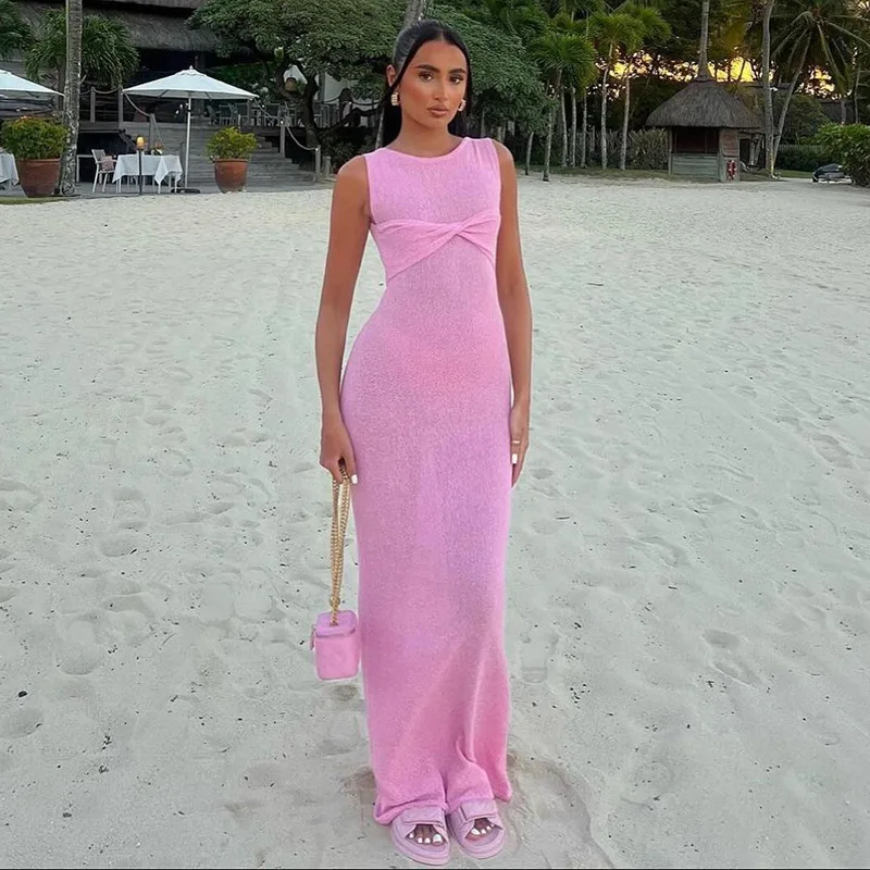 2025 Summer Beach Style New Women's Fashionable and Elegant Knitted Sleeveless Round Neck Slimming High Waist Solid Color Dress
2025 Summer Beach Style New Women's Fashionable and Elegant Knitted Sleeveless Round Neck Slimming High Waist Solid Color Dress