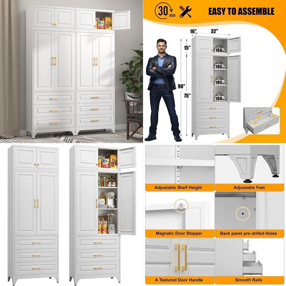 Arched Kitchen Pantry Cabinet, Tall Half Open Storage Cabinet with Drawers, Modern Display Hutch for Dining Room, Living Room,
Arched Kitchen Pantry Cabinet, Tall Half Open Storage Cabinet with Drawers, Modern Display Hutch for Dining Room, Living Room,