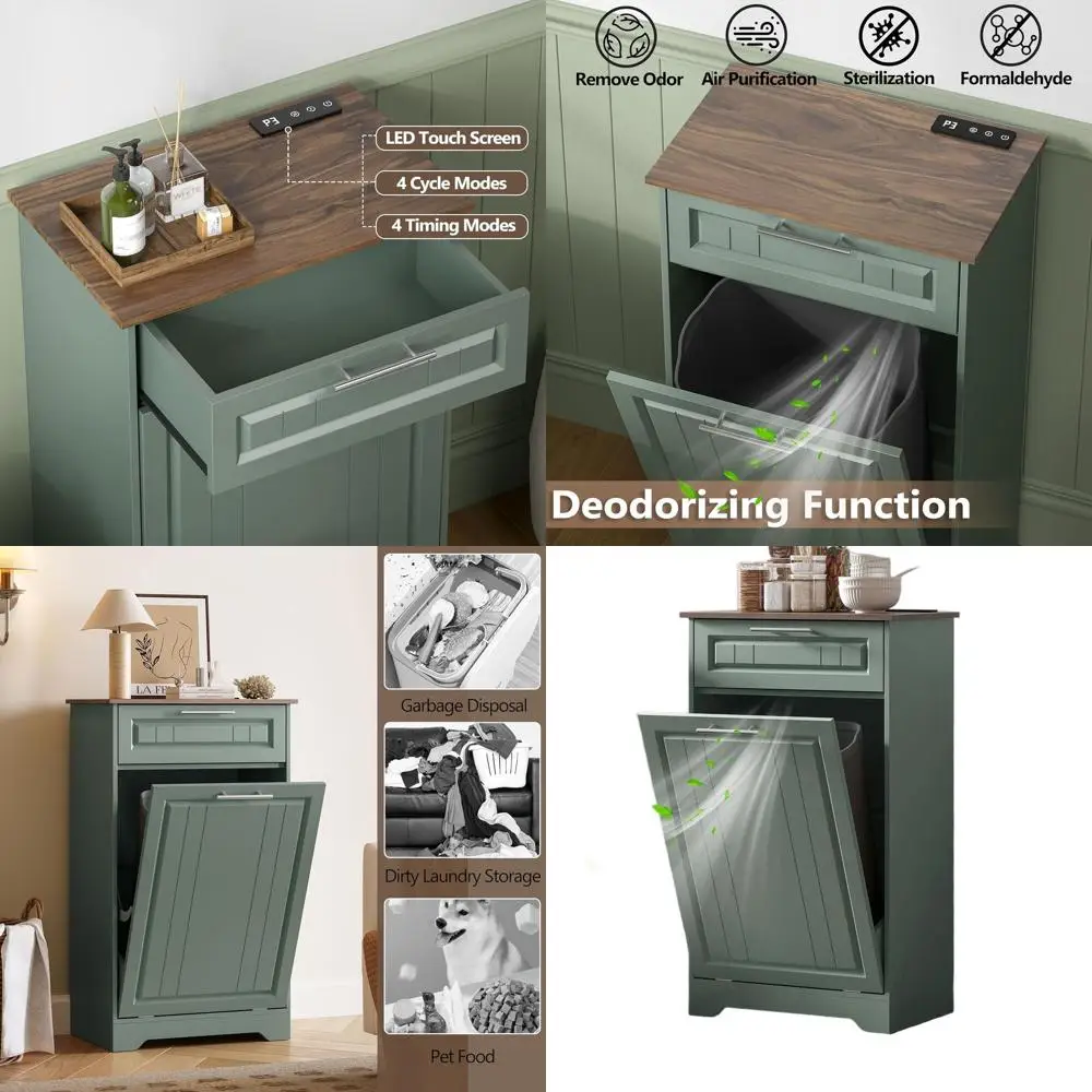 10 Gallon Wooden Trash Can Cabinet with Deodorizing Function, Storage Drawer, Ideal for Kitchen or Laundry Room, Green
10 Gallon Wooden Trash Can Cabinet with Deodorizing Function, Storage Drawer, Ideal for Kitchen or Laundry Room, Green