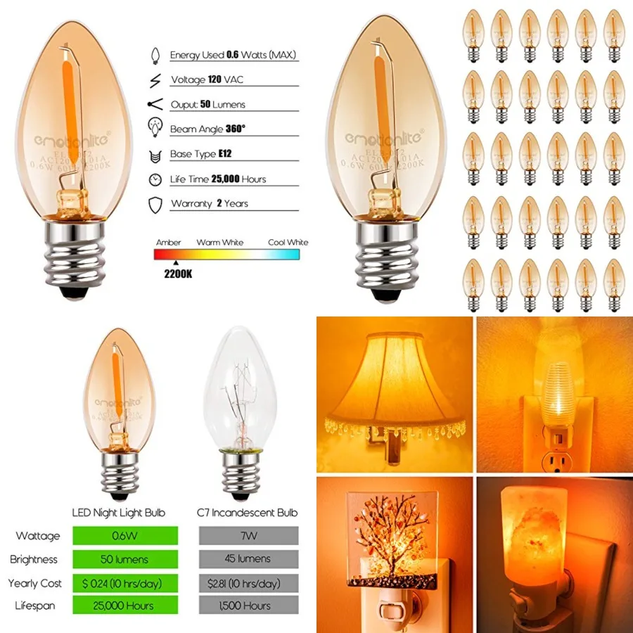 Night Light Bulbs, Amber LED C7 Bulb, 4W-7W Equivalent, E12 Candelabra Base, Salt Lamp and Nightlight Replacement Bulb, 0.5W, Y
Night Light Bulbs, Amber LED C7 Bulb, 4W-7W Equivalent, E12 Candelabra Base, Salt Lamp and Nightlight Replacement Bulb, 0.5W, Y