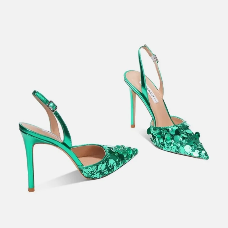 Summer new pointed candy color back trip with sequins single shoes thin high-heeled banquet dress small size women's sandals
Summer new pointed candy color back trip with sequins single shoes thin high-heeled banquet dress small size women's sandals