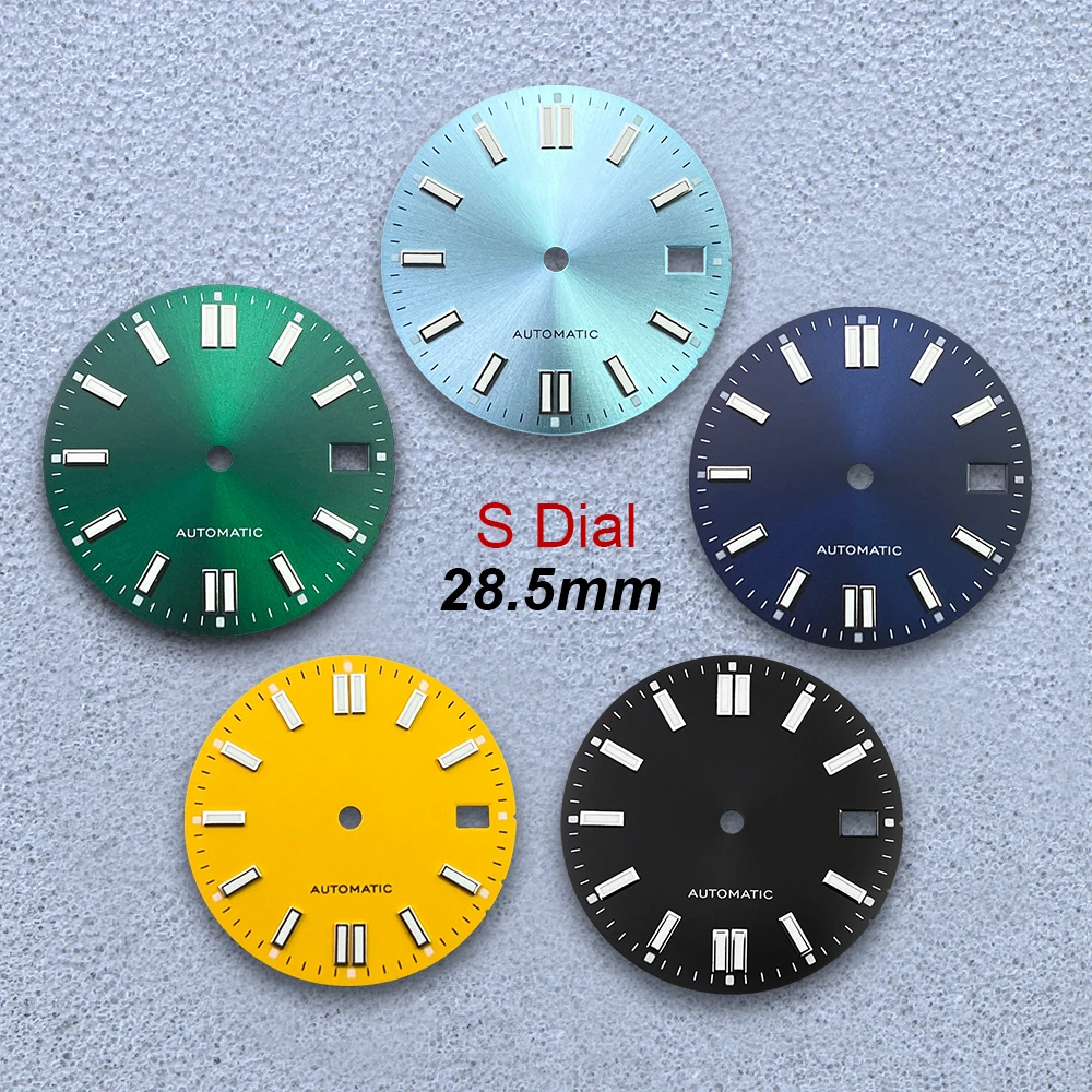 28.5mm S Logo Sunburst Dial Fit NH35/NH36/4R/7S Japanese Movement Green Luminous High-Quality Watch Modified Accessories
28.5mm S Logo Sunburst Dial Fit NH35/NH36/4R/7S Japanese Movement Green Luminous High-Quality Watch Modified Accessories