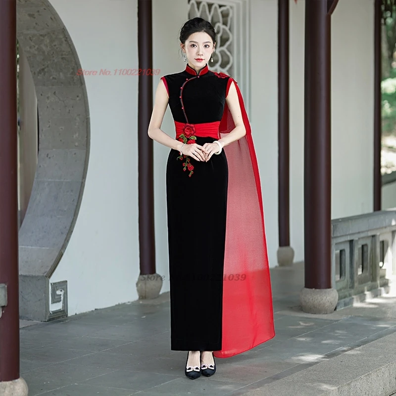 2025 chinese vintage dress improved cheongsam flower embroidery sleeveless velvet qipao stage performance banquet evening dress
2025 chinese vintage dress improved cheongsam flower embroidery sleeveless velvet qipao stage performance banquet evening dress