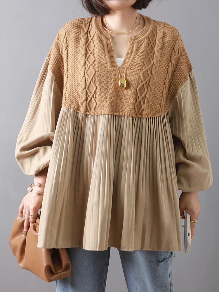 Twist Stitching Pleated Loose Casual Sweater Korean Fashion Lantern Long Sleeve V Neck Tops Pullovers Women Fall Spring Knitwear
Twist Stitching Pleated Loose Casual Sweater Korean Fashion Lantern Long Sleeve V Neck Tops Pullovers Women Fall Spring Knitwear