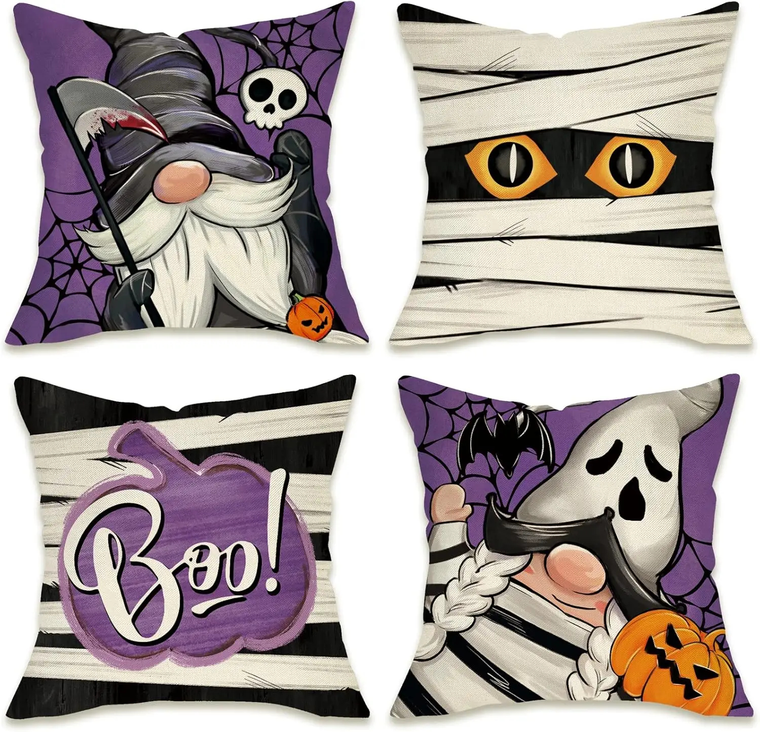 Fahrendom Halloween Gnome Boo Decorative Throw Pillow Covers 18X18in Set of 4 Mummy Jack O Lantern Pumpkin Purple Porch
Fahrendom Halloween Gnome Boo Decorative Throw Pillow Covers 18X18in Set of 4 Mummy Jack O Lantern Pumpkin Purple Porch
