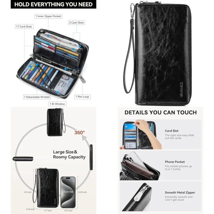 Leather Wallet for Women RFID Blocking Zip Around Credit Cards Holder Phone Clutch
Leather Wallet for Women RFID Blocking Zip Around Credit Cards Holder Phone Clutch